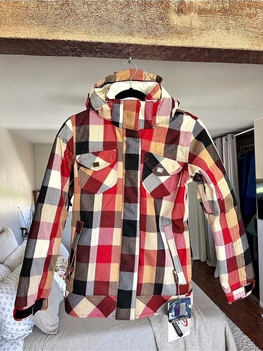Powder Room X5 Jacket Plaid Ski Jacket in Red & Black XS NWT